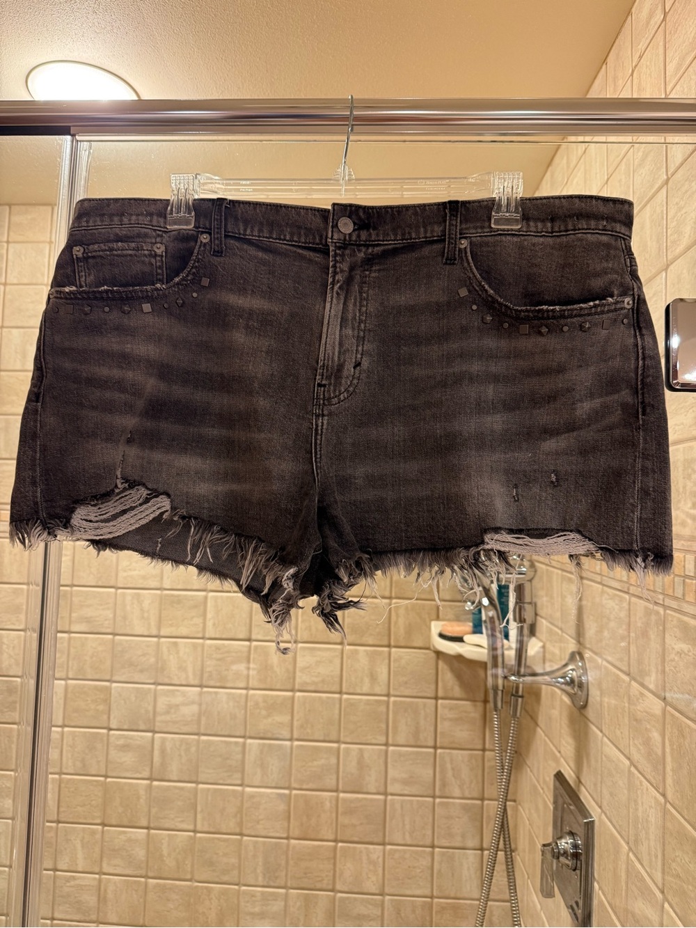 Lucky Brand Black/Gray Studded Distressed Denim Cutoff Shorts